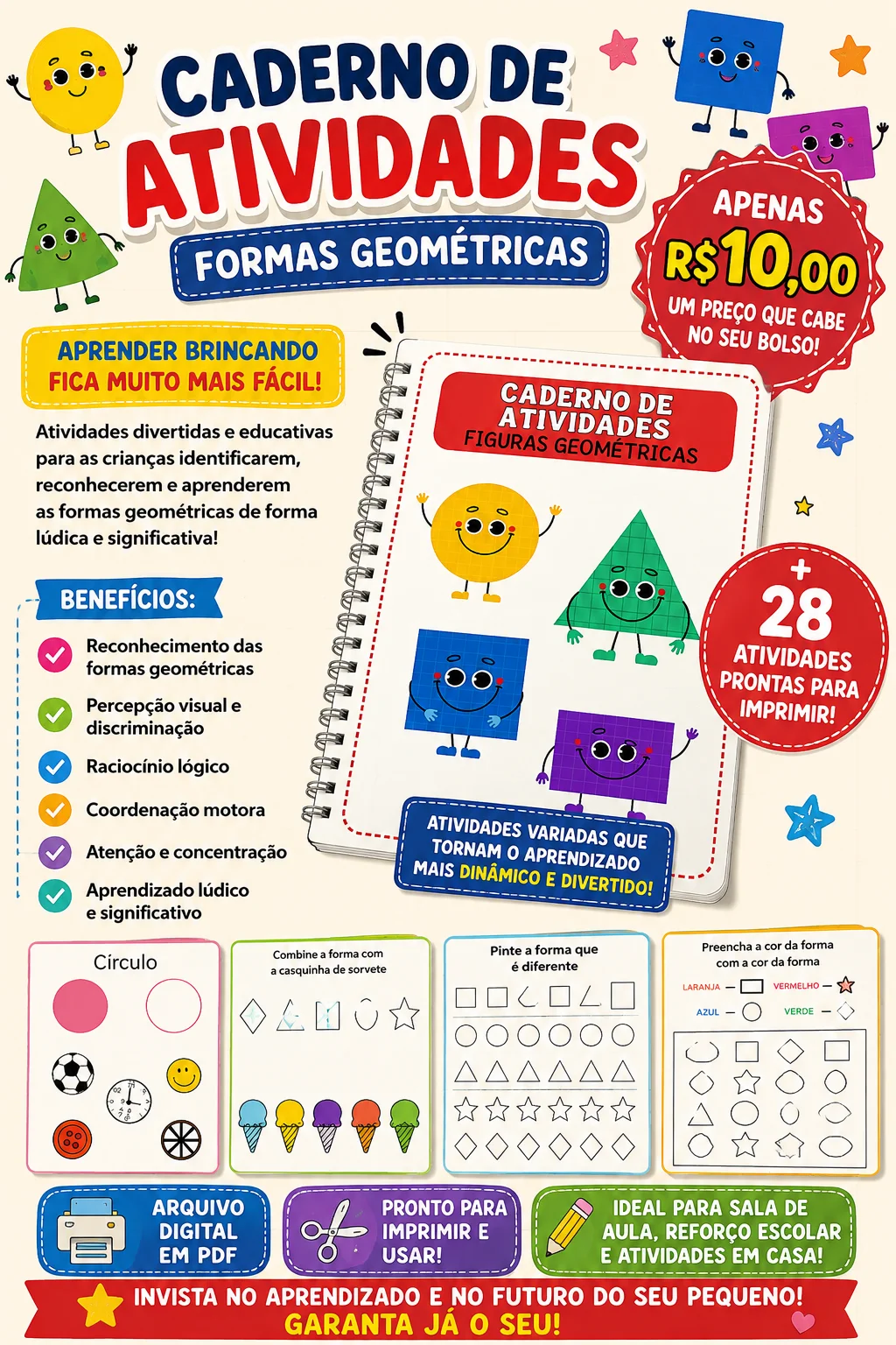 FIGURAS GEOMÉTRICAS ATIVIDADE LÚDICA ALFABETIZAÇÃO MATEMÁTICA — Alfabetização para Educação Infantil: O Caderno de…