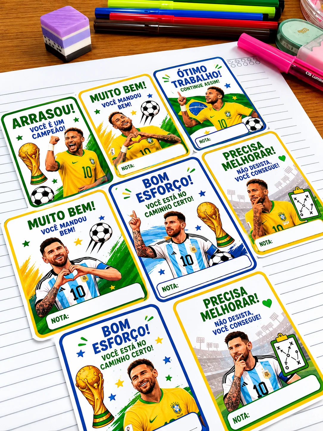 Figurinhas para Avaliação Copa do Mundo | Incentivo Escolar Futebol — amostra 2: Deixe suas avaliações muito mais…