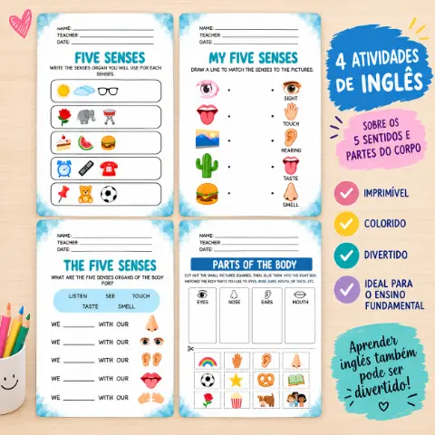 Five senses, parts of the body educação infantil — capa do material