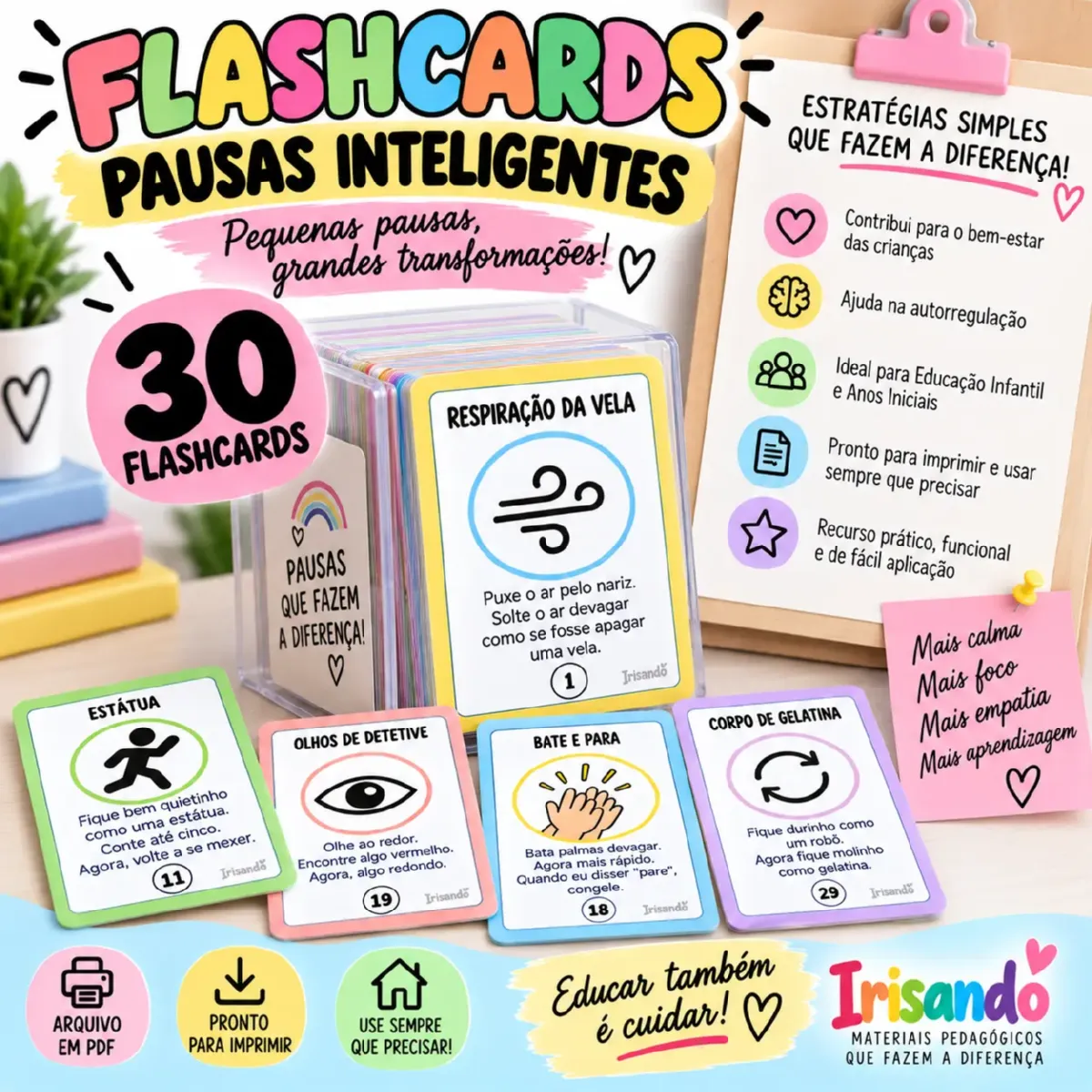 FLASHCARDS PAUSAS INTELIGENTES — IRISANDO — Alfabetização para Educação Infantil: O Flashcards Pausas Inteligentes é um…