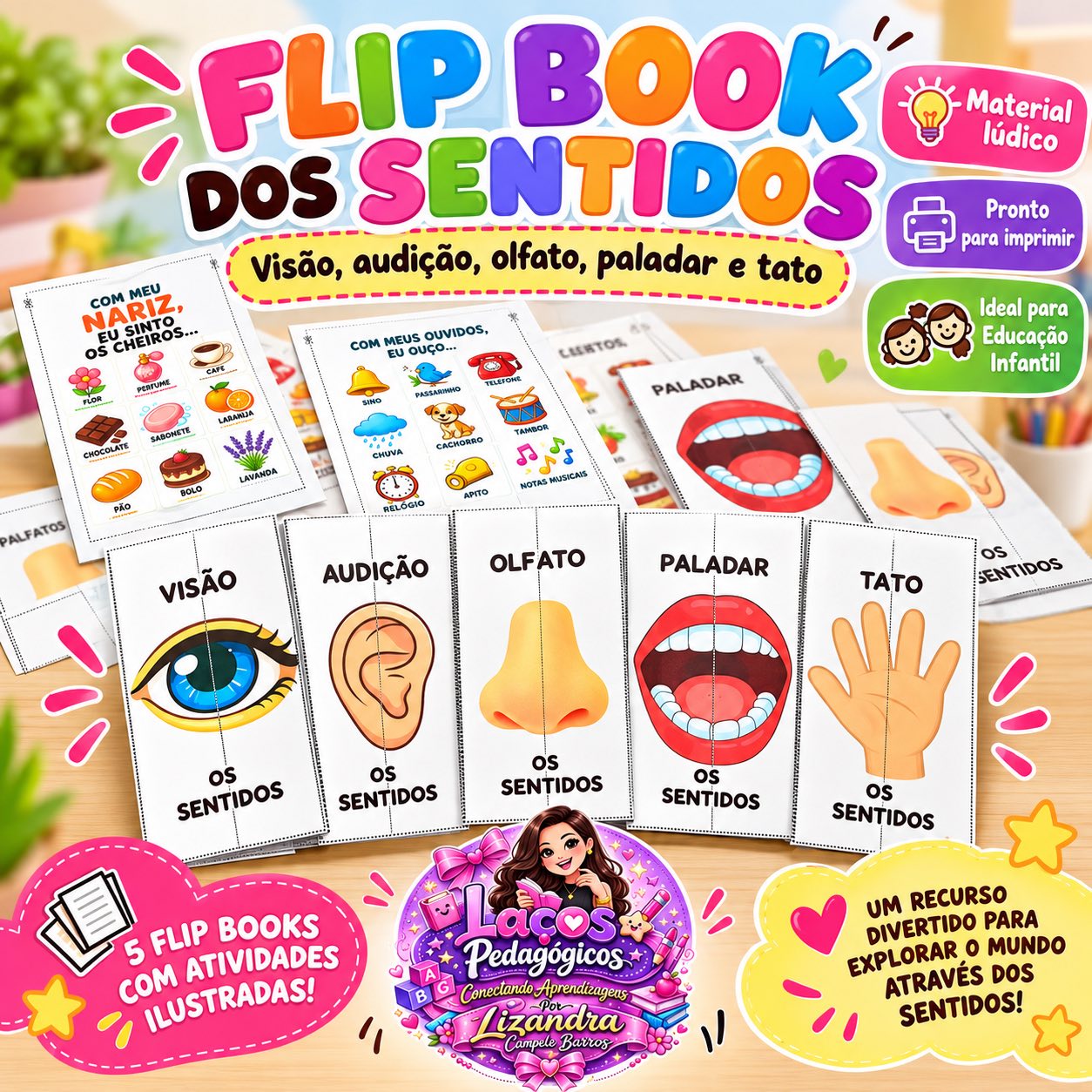 Flip Book dos Cinco Sentidos – Atividade de Ciências Anos Iniciais — capa do material