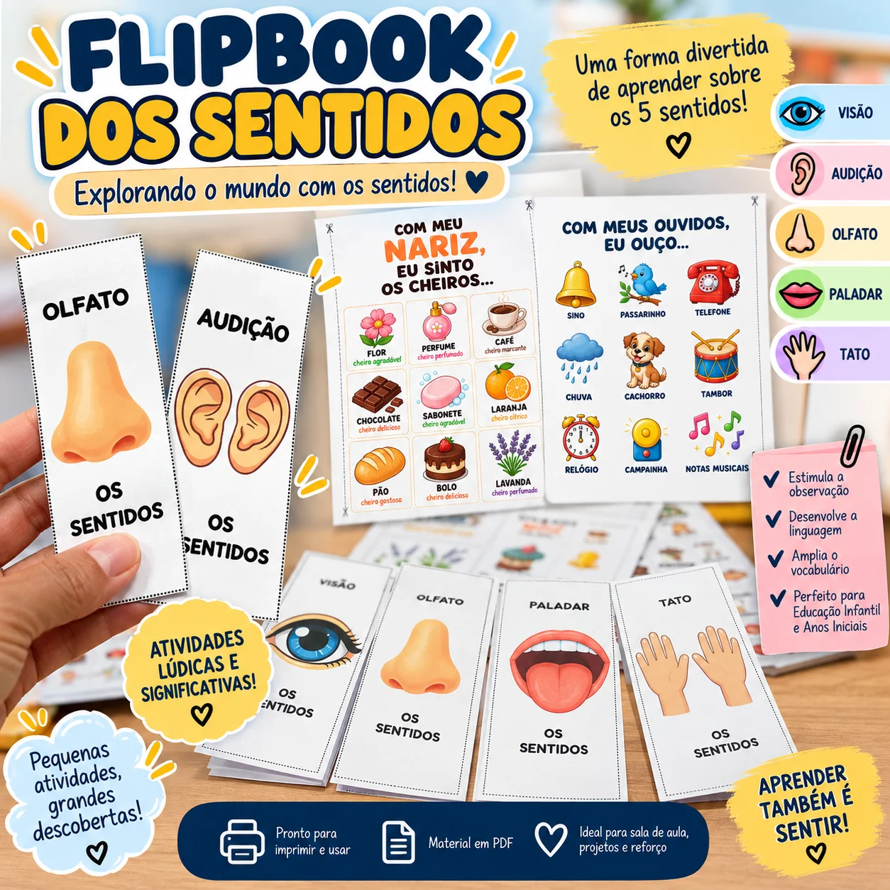 FLIP BOOK DOS SENTIDOS - ATIVIDADE LUDICA CIÊNCIAS — capa do material