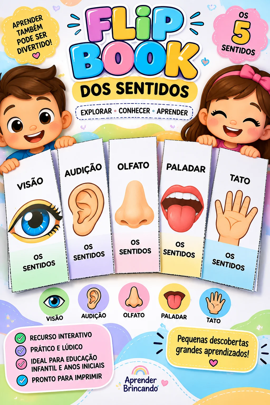 Flip Book dos Sentidos – Os Cinco Sentidos | Recurso Interativo — Alfabetização para Educação Infantil: FLIP BOOK DOS…
