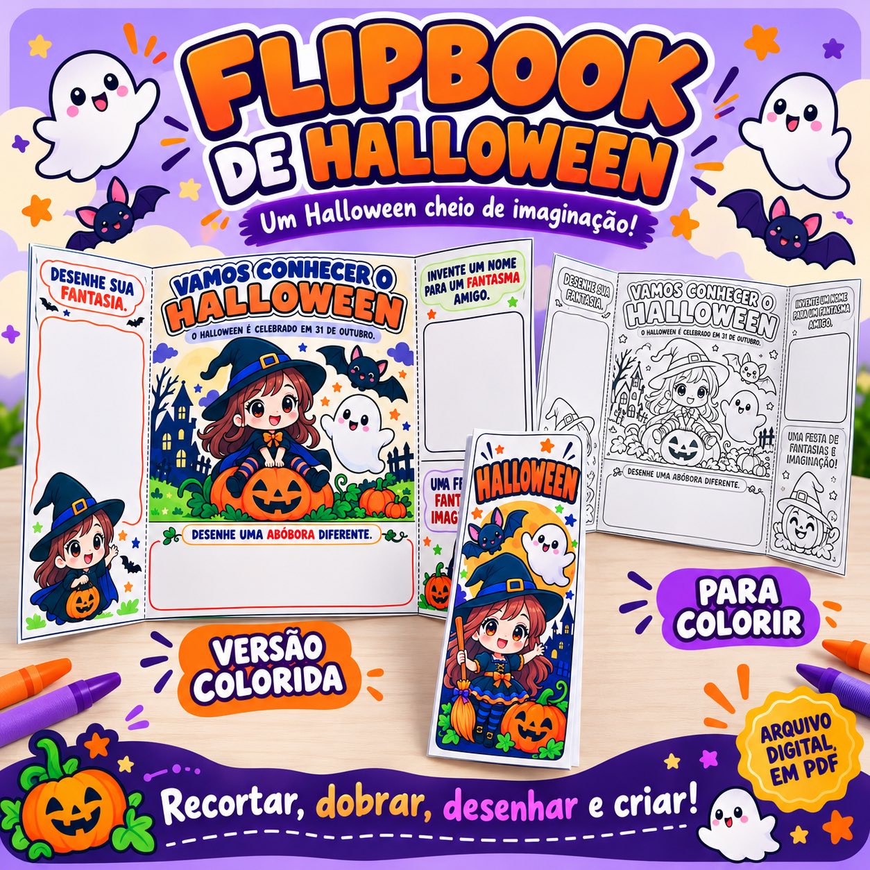 Flipbook de Halloween para Imprimir: Atividades Criativas Infantis — Português para Educação Infantil: Explore a imaginação…