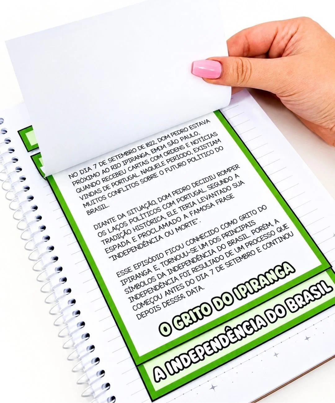 Flipbook de Independência para imprimir — amostra 3: Conteúdo e versões do PDF