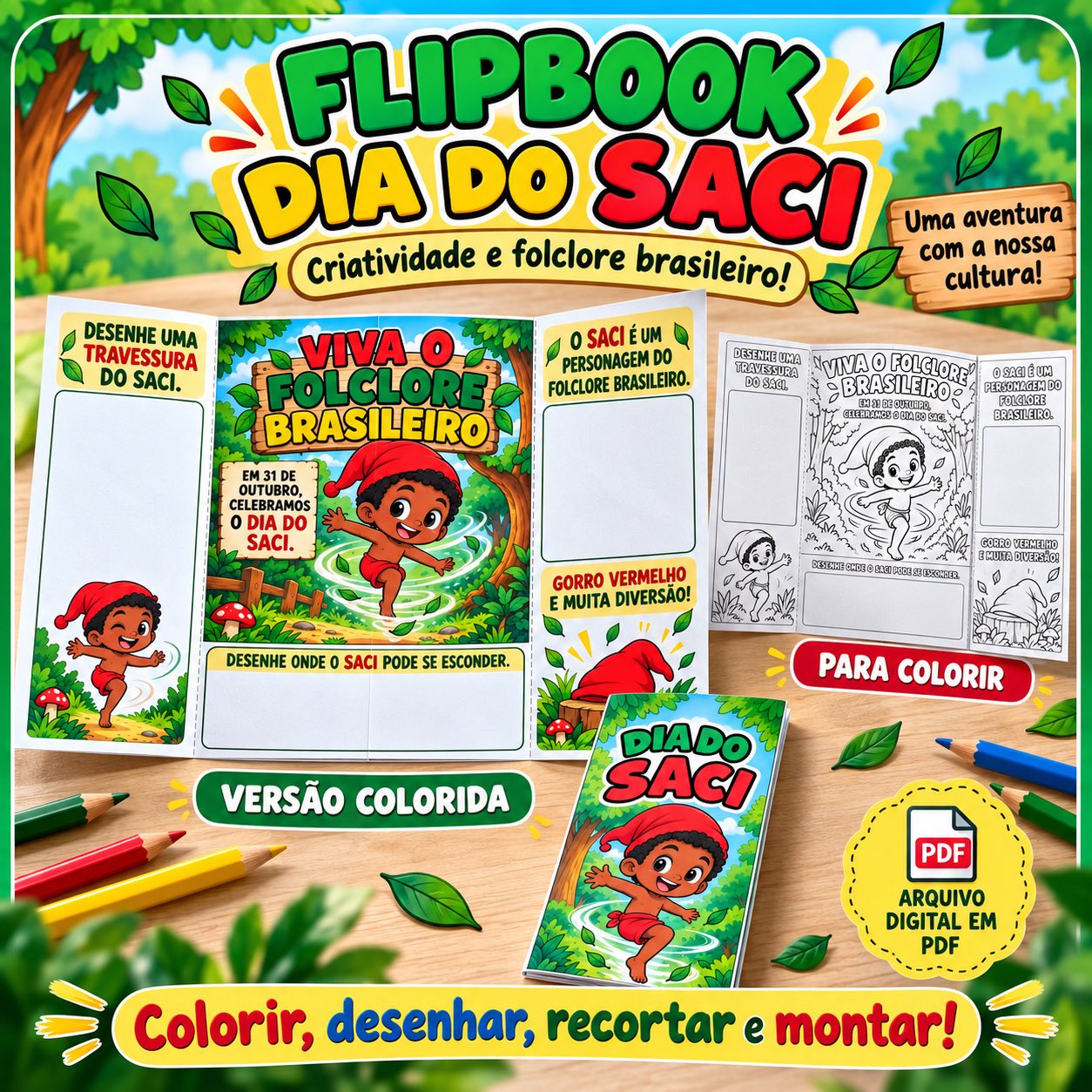 Flipbook Dia do Saci: Atividade de Folclore para Imprimir — capa do material