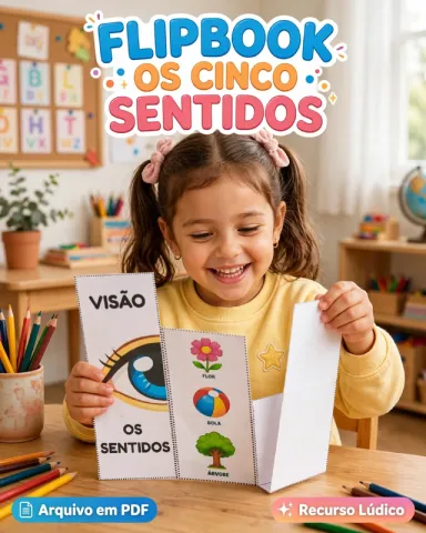 Flipbook dos Cinco Sentidos: Visão, Audição, Paladar, Tato e Olfato — capa do material