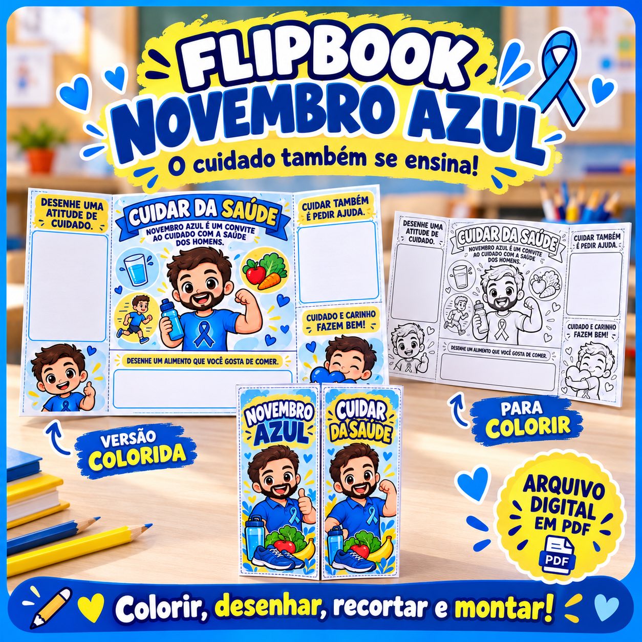 Flipbook Novembro Azul: Atividade Escolar para Imprimir — capa do material