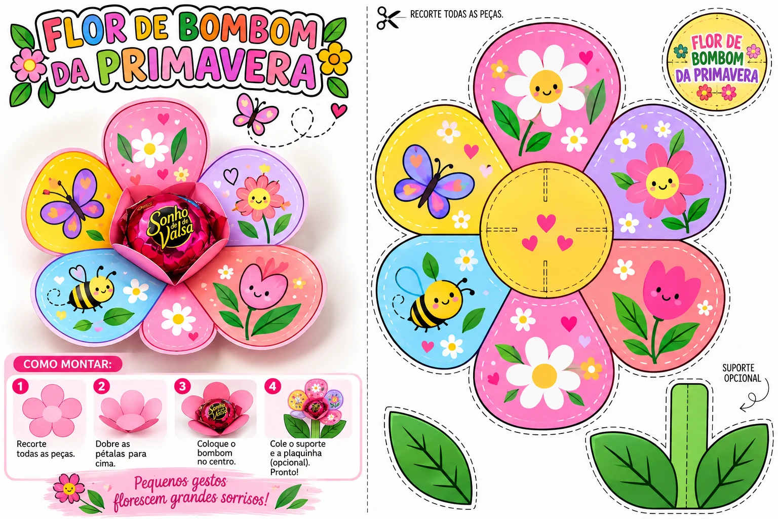 Flor de Bombom da Primavera – Lembrancinha Educação Infantil — amostra 1: O que vem no material