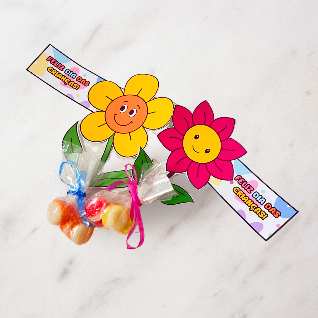 Flor lembrancinha dia das crianças – PDF para Imprimir — amostra 3: 2 Modelinhos de florezinhas coloridas para lembrancinhas