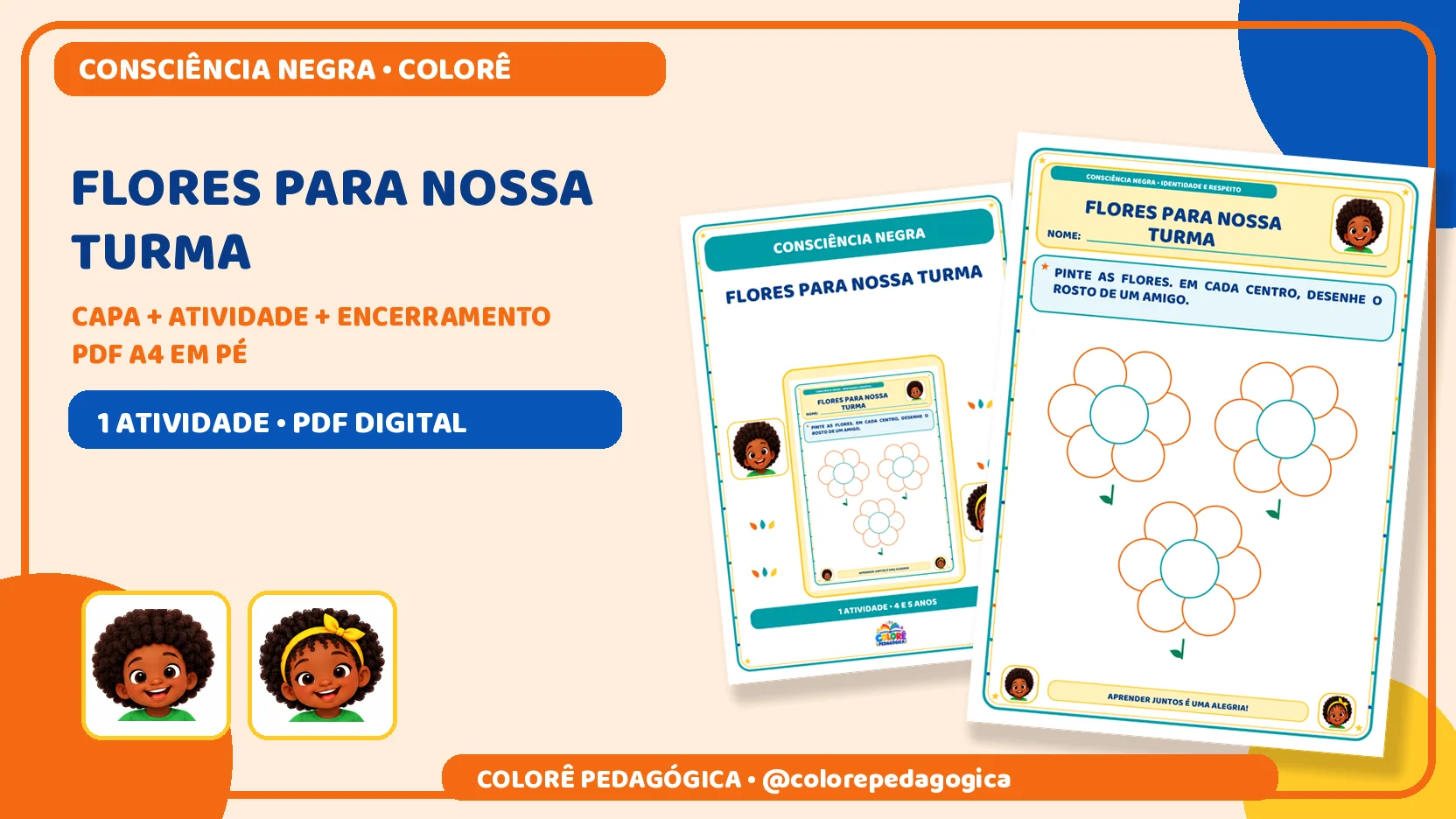 Flores para nossa turma | Consciência Negra — amostra 1: Produto digital para impressão em A4, na orientação vertical.…