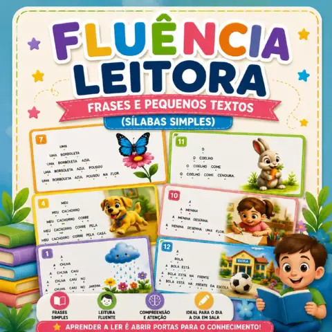 FLUÊNCIA LEITORA – FRASES E PEQUENOS TEXTOS (SÍLABAS SIMPLES) — capa do material