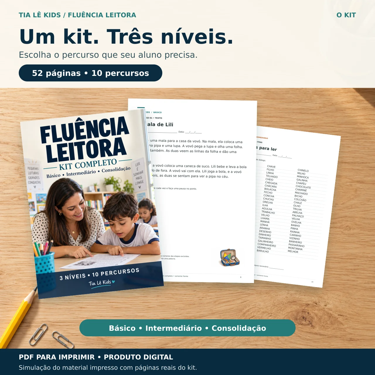 Fluência Leitora — Kit Completo | 3 Níveis e 10 Percursos — amostra 1: Sua turma apresenta diferentes necessidades de…