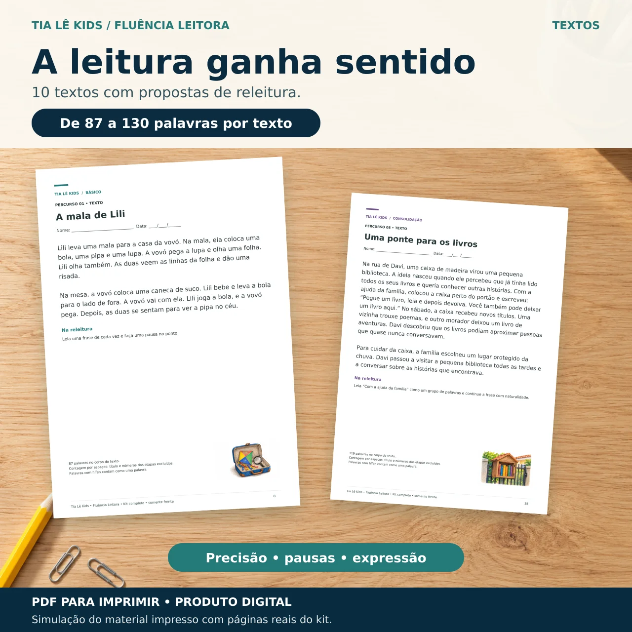 Fluência Leitora — Kit Completo | 3 Níveis e 10 Percursos — amostra 4: INDICAÇÃO E USO