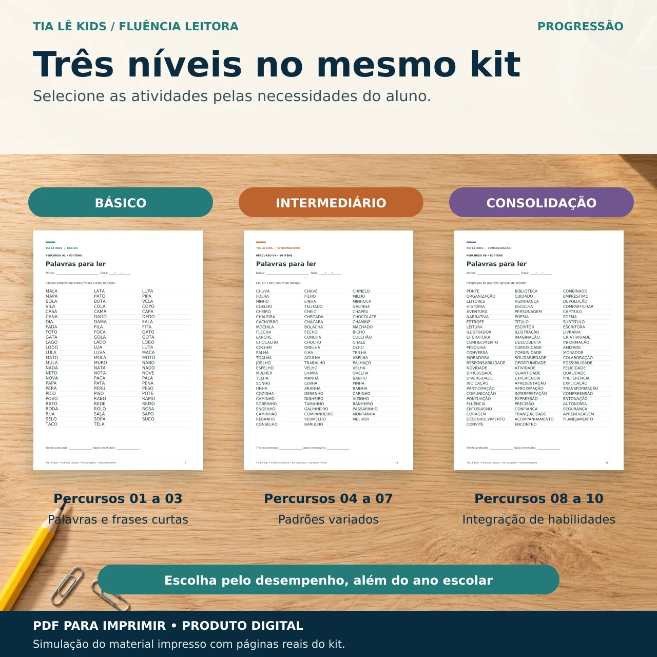 Fluência Leitora — Kit Completo | 3 Níveis e 10 Percursos — amostra 7: Básico, Intermediário e Consolidação em um único…