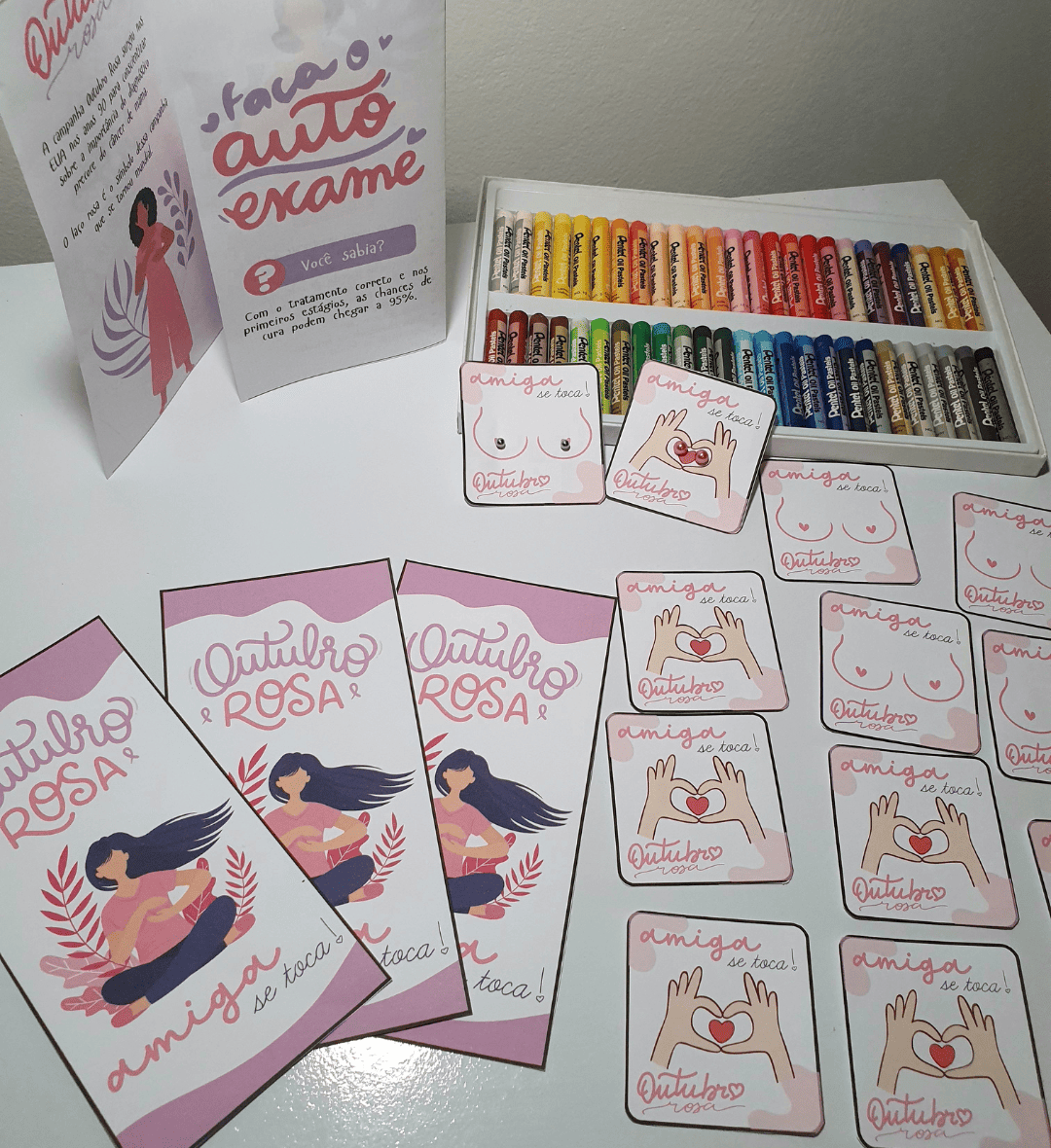 Flyer Outubro Rosa em PDF para Imprimir com Brindes — amostra 5: Leve a conscientização sobre o câncer de mama ao ambiente…