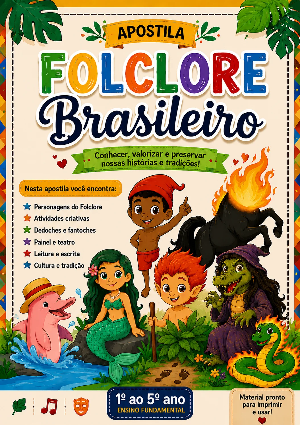 Folclore brasileiro atividades + painel de pintura coletiva — capa do material