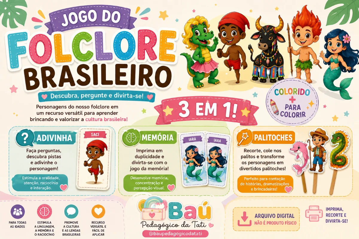 Folclore em Cena: 3 Jogos em 1 para Aprender Brincando — capa do material