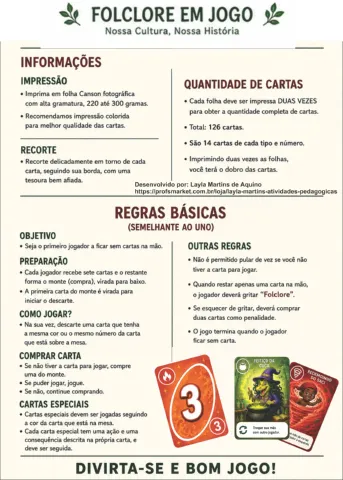 Folclore em jogo (Adaptação do jogo UNO) — amostra 1: Folclore em Jogo: Nossa Cultura, Nossa História