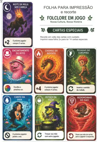 Folclore em jogo (Adaptação do jogo UNO) — amostra 2: Um jogo de cartas inspirado no Uno que ensina o folclore brasileiro…