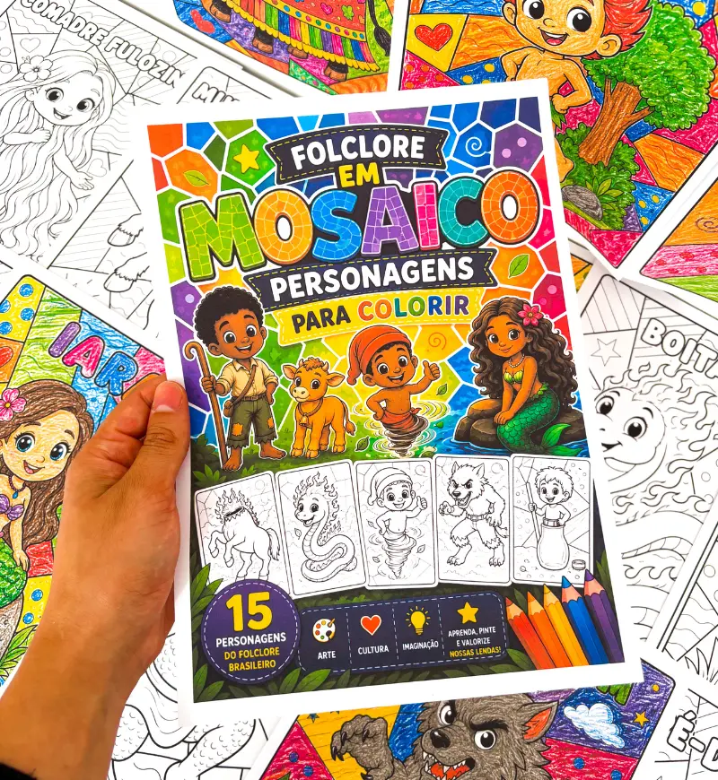 Folclore em Mosaico: 15 Atividades para Colorir em PDF — amostra 3: Como usar em sala de aula