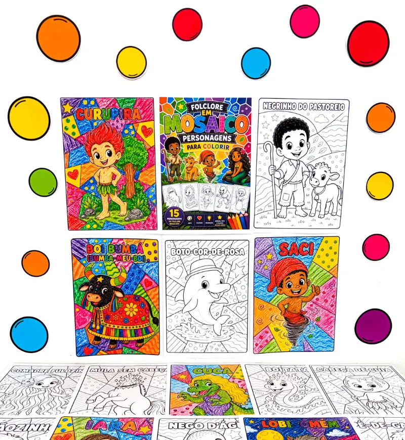 Folclore em Mosaico: 15 Atividades para Colorir em PDF — capa do material
