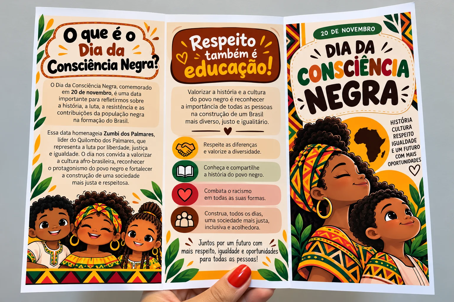 Folder Dia da Consciência Negra – Material Informativo e Educativo — amostra 2: Folder educativo sobre o Dia da Consciência…