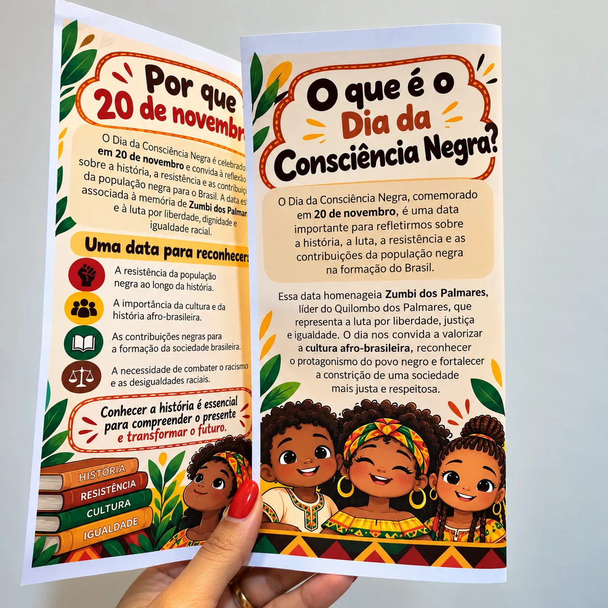 Folder Dia da Consciência Negra – Material Informativo e Educativo — amostra 3: Folder educativo sobre o Dia da Consciência…