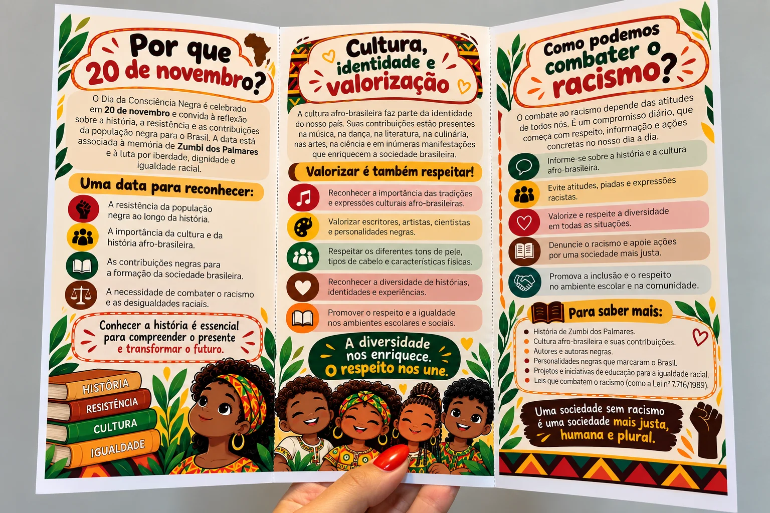 Folder Dia da Consciência Negra – Material Informativo e Educativo — amostra 4: Folder educativo sobre o Dia da Consciência…