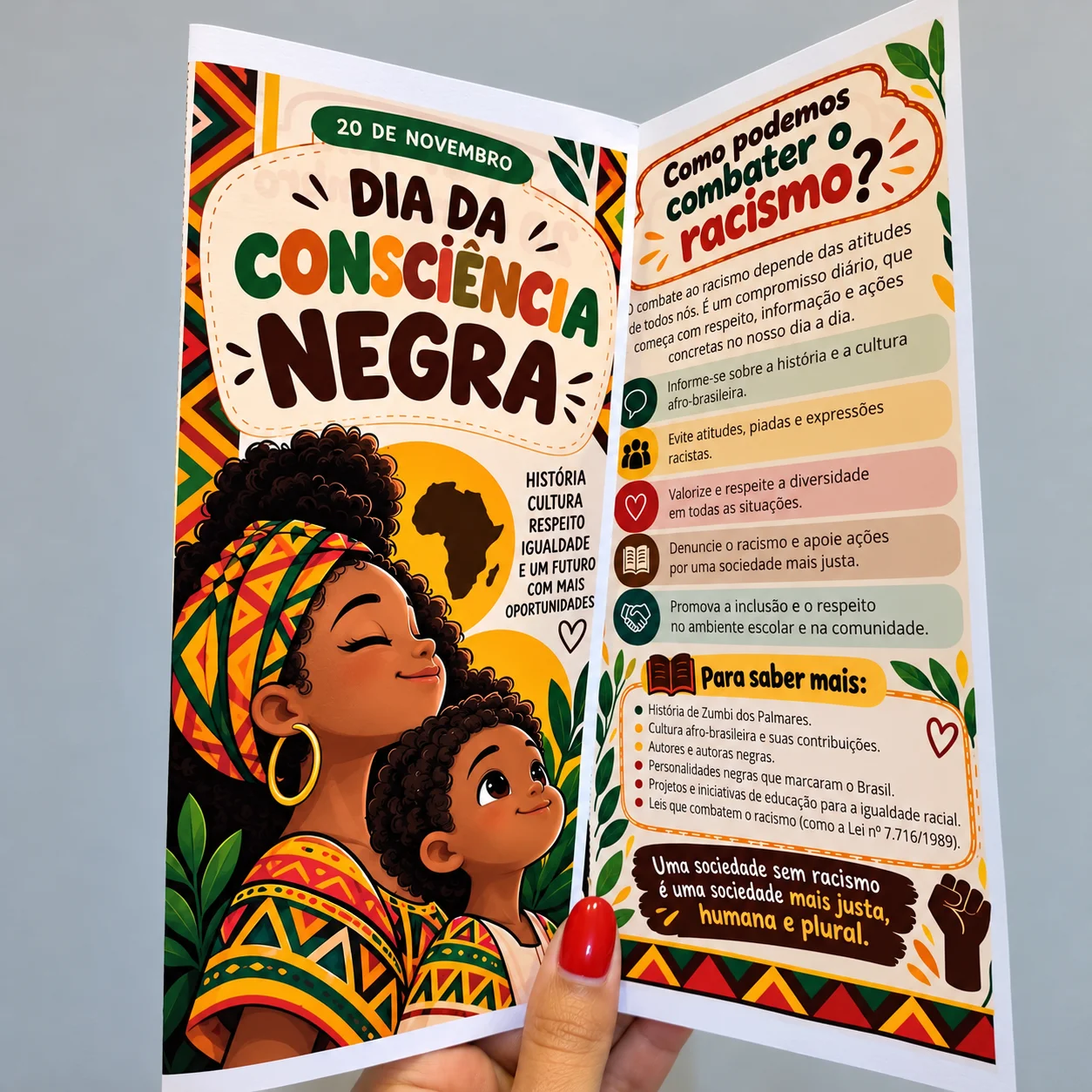 Folder Dia da Consciência Negra – Material Informativo e Educativo — História para Ensino Fundamental I (1º–5º): Folder…