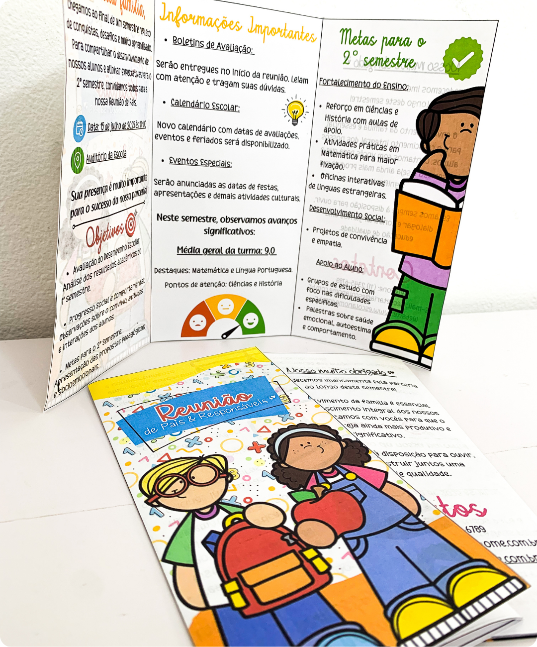 Folder de reunião de pais para imprimir — amostra 1: Um apoio impresso para receber as famílias