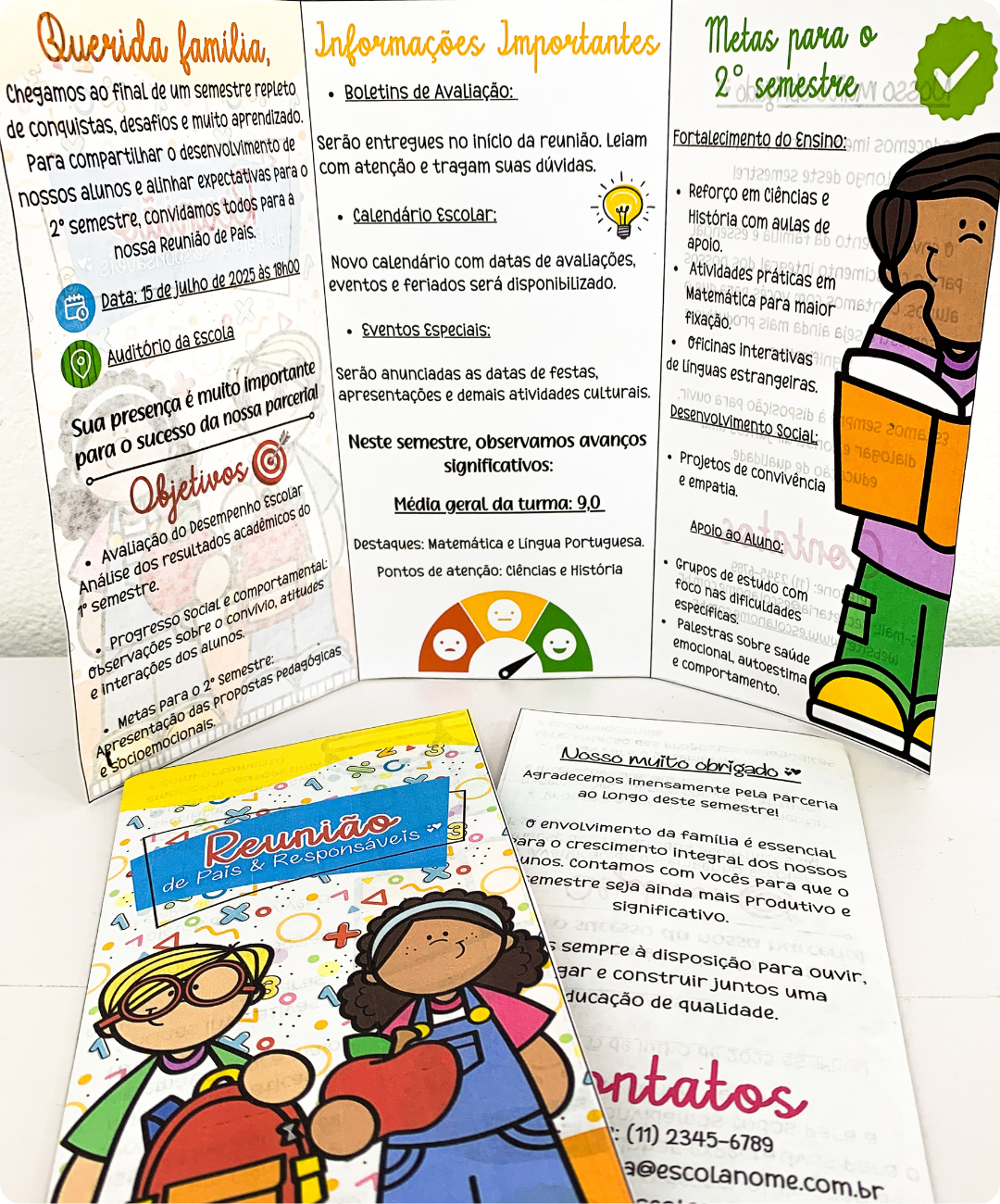 Folder de reunião de pais para imprimir — amostra 3: O que o material oferece