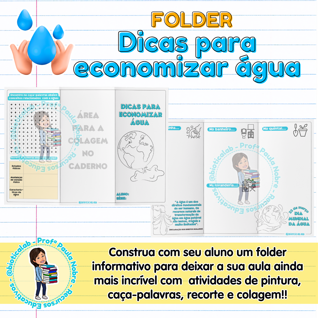Folder - Dicas para economizar água – PDF para Imprimir — Atividades para Fundamental II (6º–9º): Folder – Dicas para…