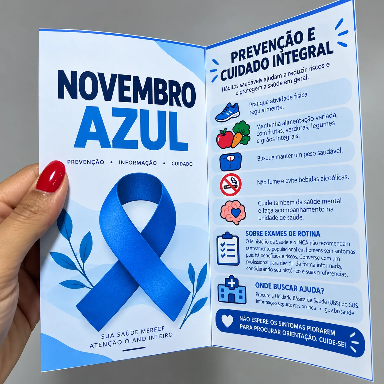 Folder Informativo Novembro Azul: Prevenção, informação e cuidado — capa do material