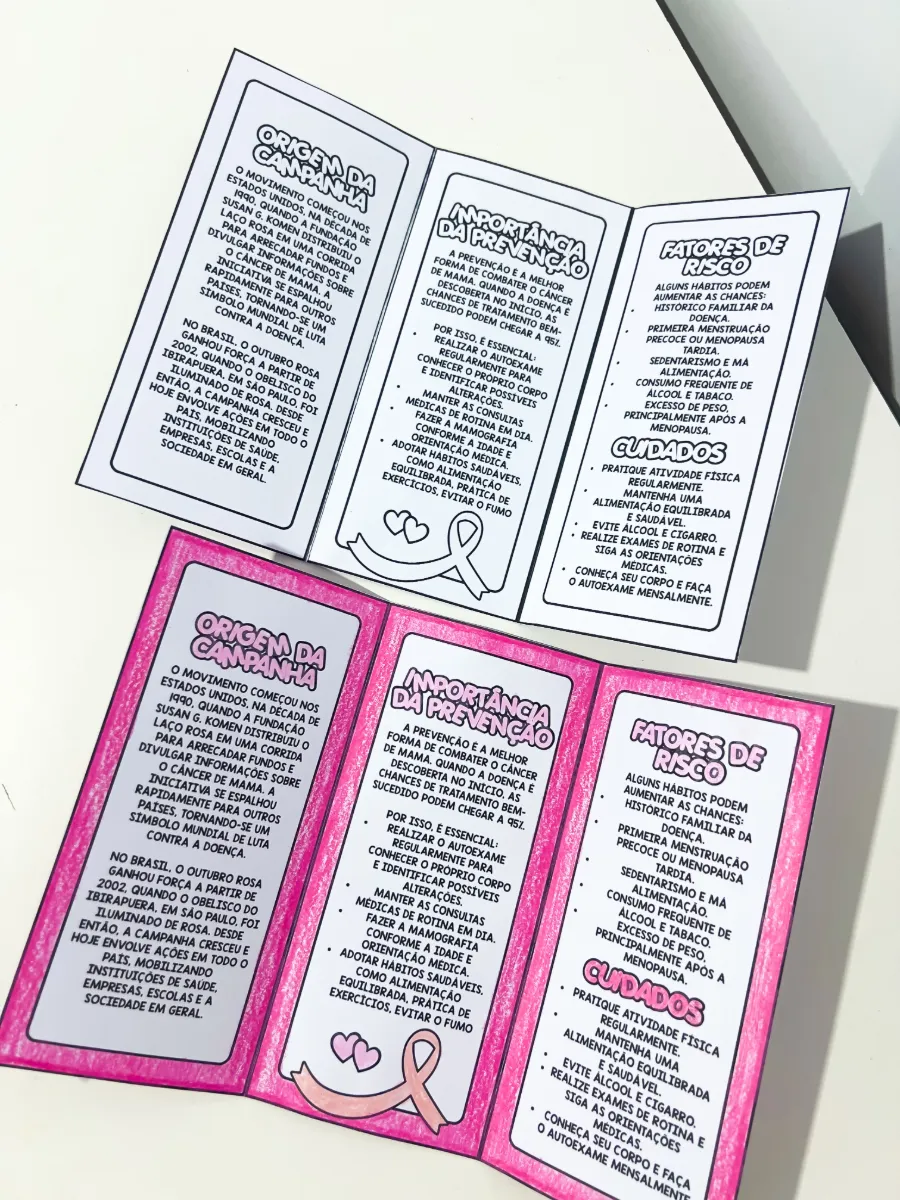 Folder Outubro Rosa Infantil – Informativo e para Colorir — amostra 6: Com informações acessíveis, ilustrações para colorir…