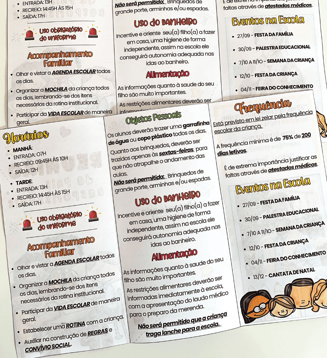 Folder para reunião de pais editável no Canva — amostra 3: Como usar na rotina escolar