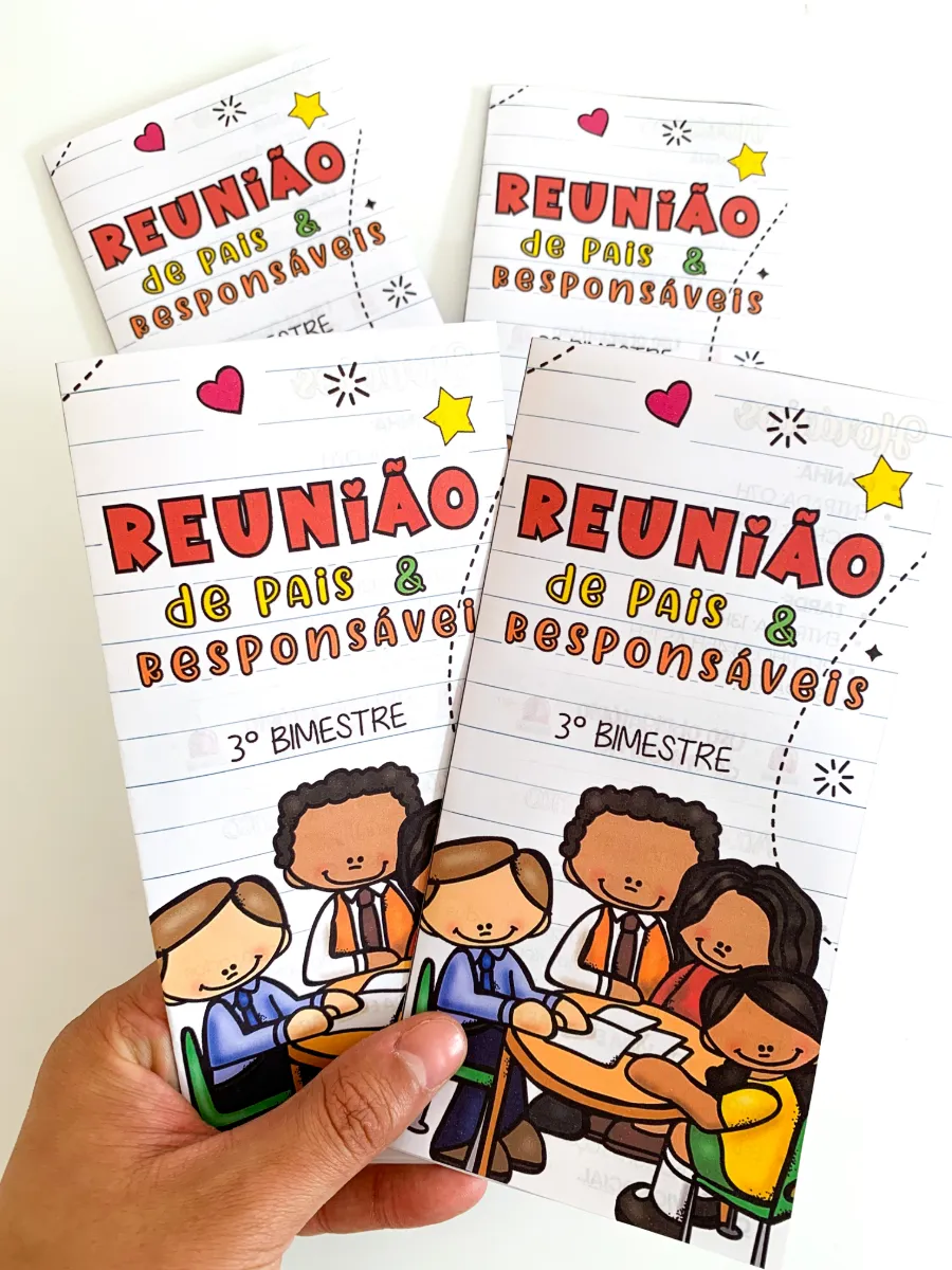 Folder Reunião de Pais e Responsáveis Escolar — amostra 2: Folder editável para reunião de pais, com informações escolares,…