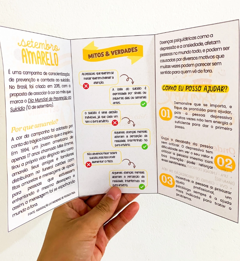 Folder Setembro Amarelo em PDF para Ações Educativas — amostra 2: O que vem no material