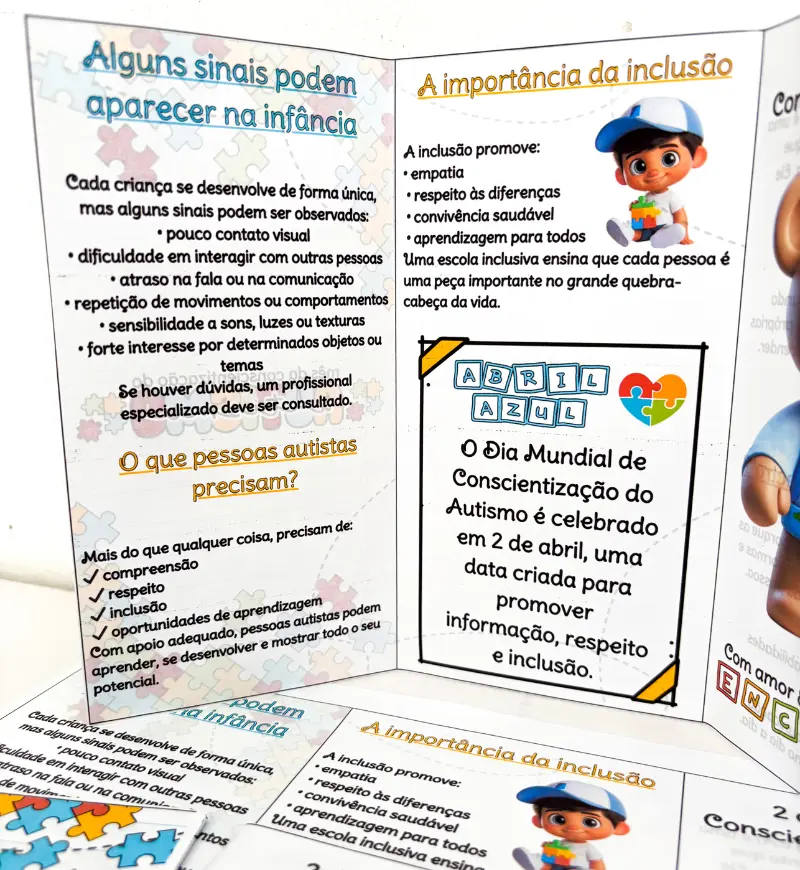 Folder sobre autismo: 3 modelos em PDF para conscientização — amostra 3: Como usar na escola
