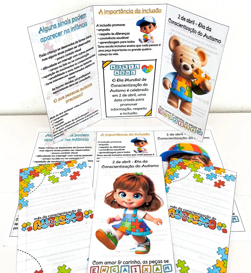 Folder sobre autismo: 3 modelos em PDF para conscientização — amostra 5: Apoie o diálogo sobre autismo entre escola e…