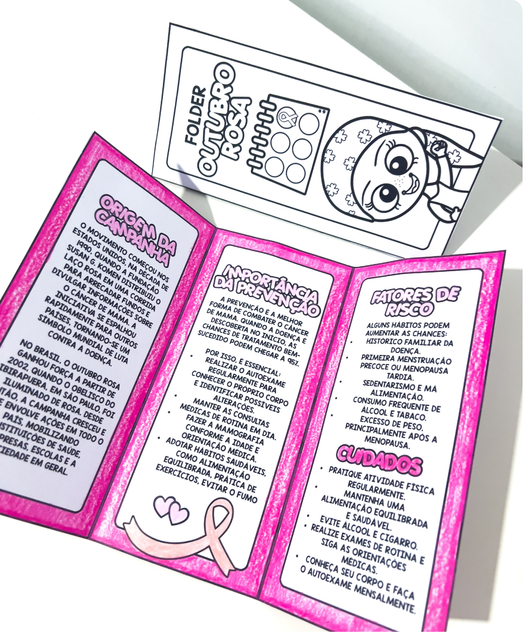 Folheto de Outubro Rosa para imprimir — amostra 2: Como aplicar o folheto em sala