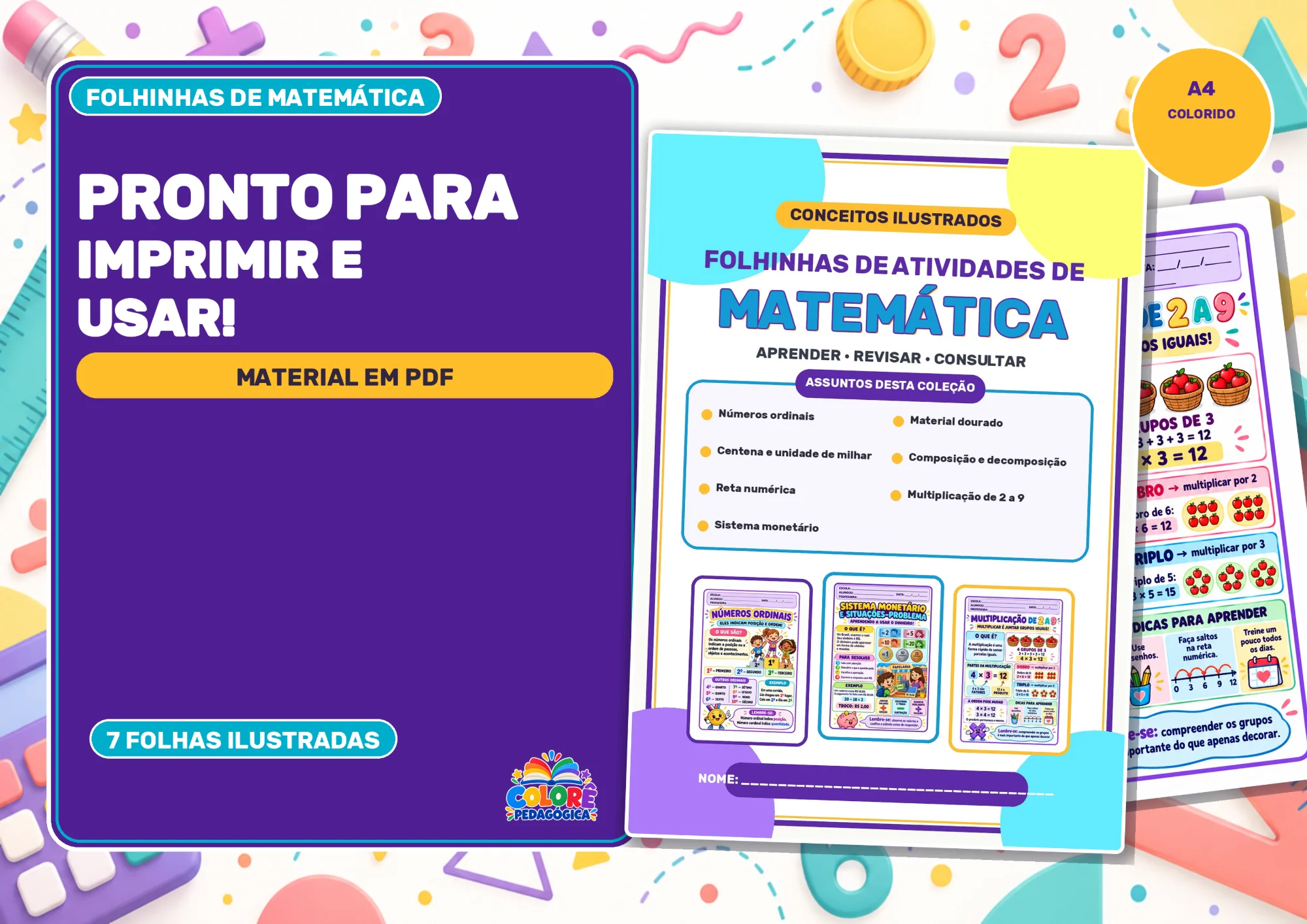 Folhinhas de Conceitos de Matemática Ilustradas. — amostra 2: Material colorido com sete folhas de conceitos matemáticos,… Folhinhas de Conceitos de Matemática Ilustradas. — amostra 2: Material colorido com sete folhas de conceitos matemáticos,…