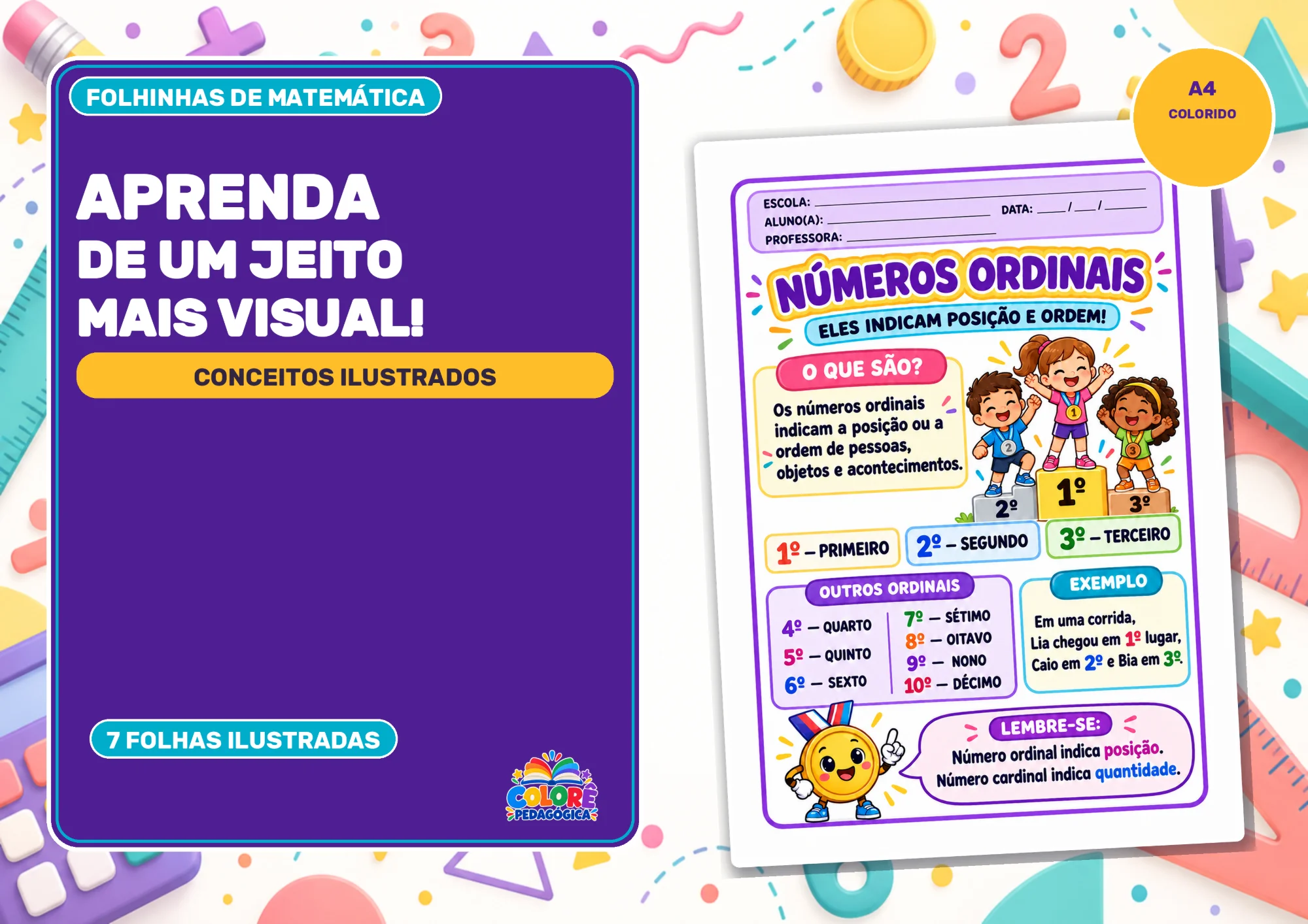 Folhinhas de Conceitos de Matemática Ilustradas. — amostra 3: Material colorido com sete folhas de conceitos matemáticos,… Folhinhas de Conceitos de Matemática Ilustradas. — amostra 3: Material colorido com sete folhas de conceitos matemáticos,…