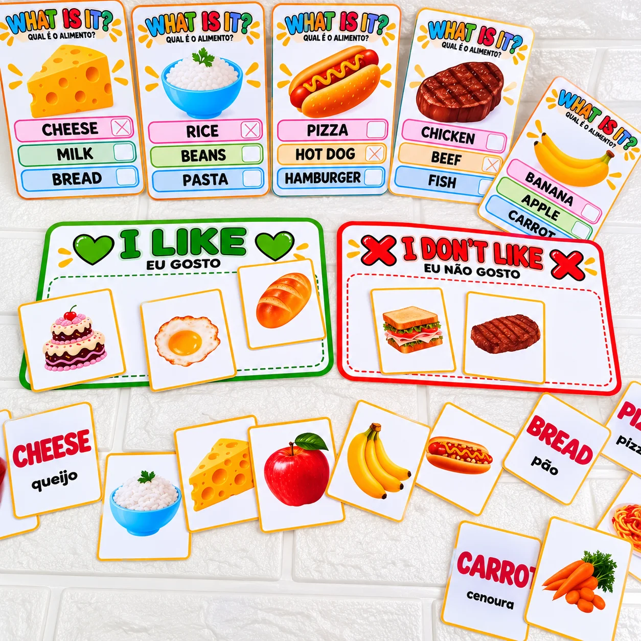 FOOD IN ENGLISH — ATIVIDADE EDUCATIVA 3 EM 1 — amostra 2: Aprenda alimentos em inglês de forma divertida e interativa