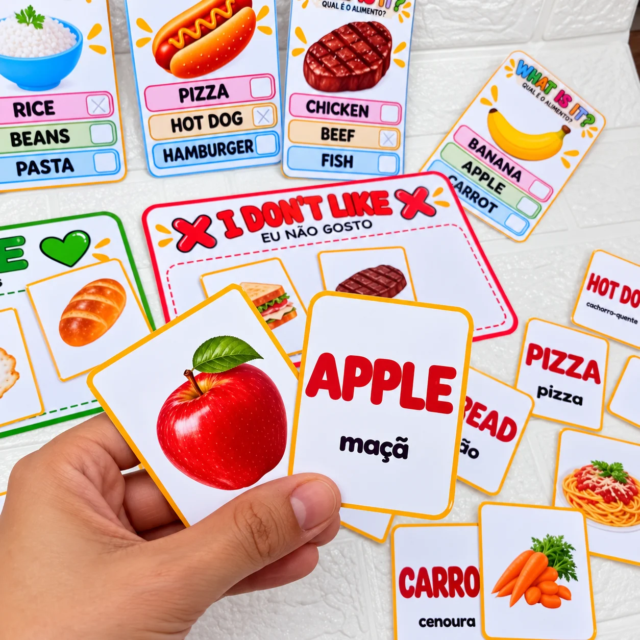 FOOD IN ENGLISH — ATIVIDADE EDUCATIVA 3 EM 1 — amostra 3: Aprenda alimentos em inglês de forma divertida e interativa