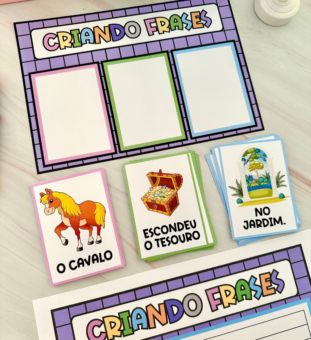 Formação de frases com 45 fichas ilustradas para imprimir — amostra 3: Como utilizar em sala de aula