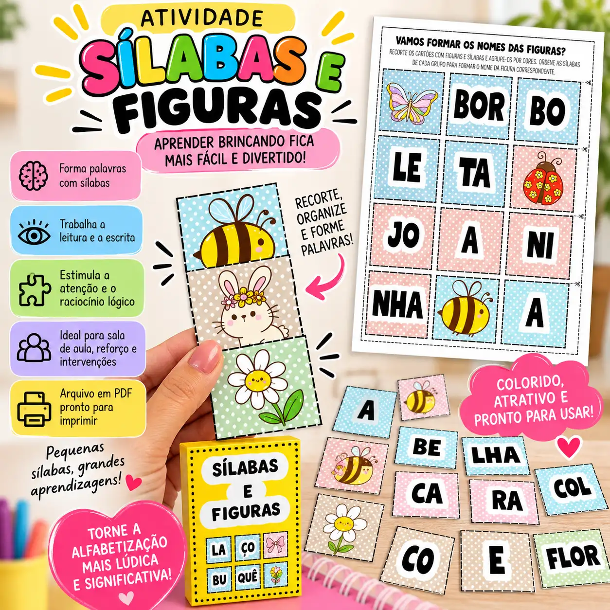 FORMAÇÃO DE PALAVRAS — SÍLABAS E FIGURAS ✂️ — capa do material