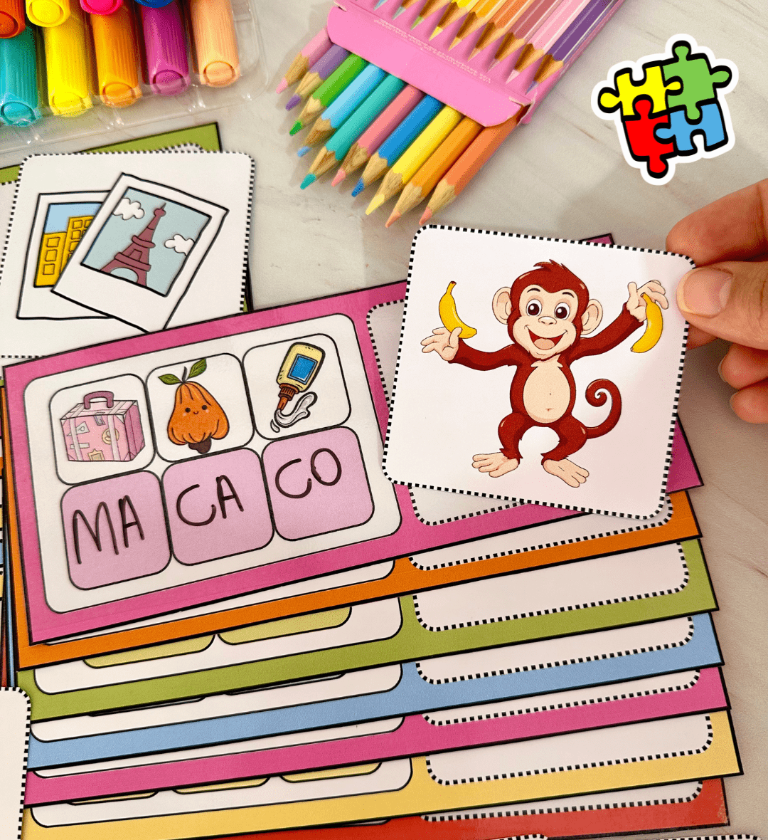 Formação de sílabas simples: Escrita Maluca com 15 fichas — Alfabetização para Educação Infantil: Trabalhe sílabas simples…