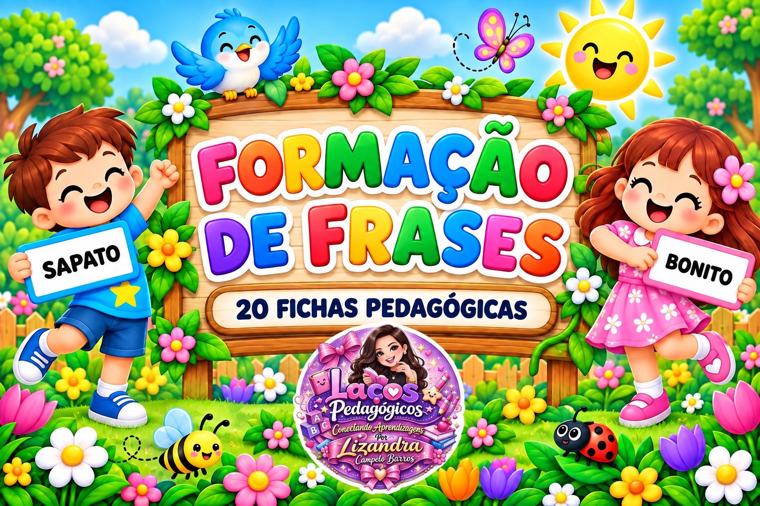 Formando Frases – 20 Fichas de Alfabetização para Leitura e Escrita — amostra 1: Material pedagógico com 20 fichas para…