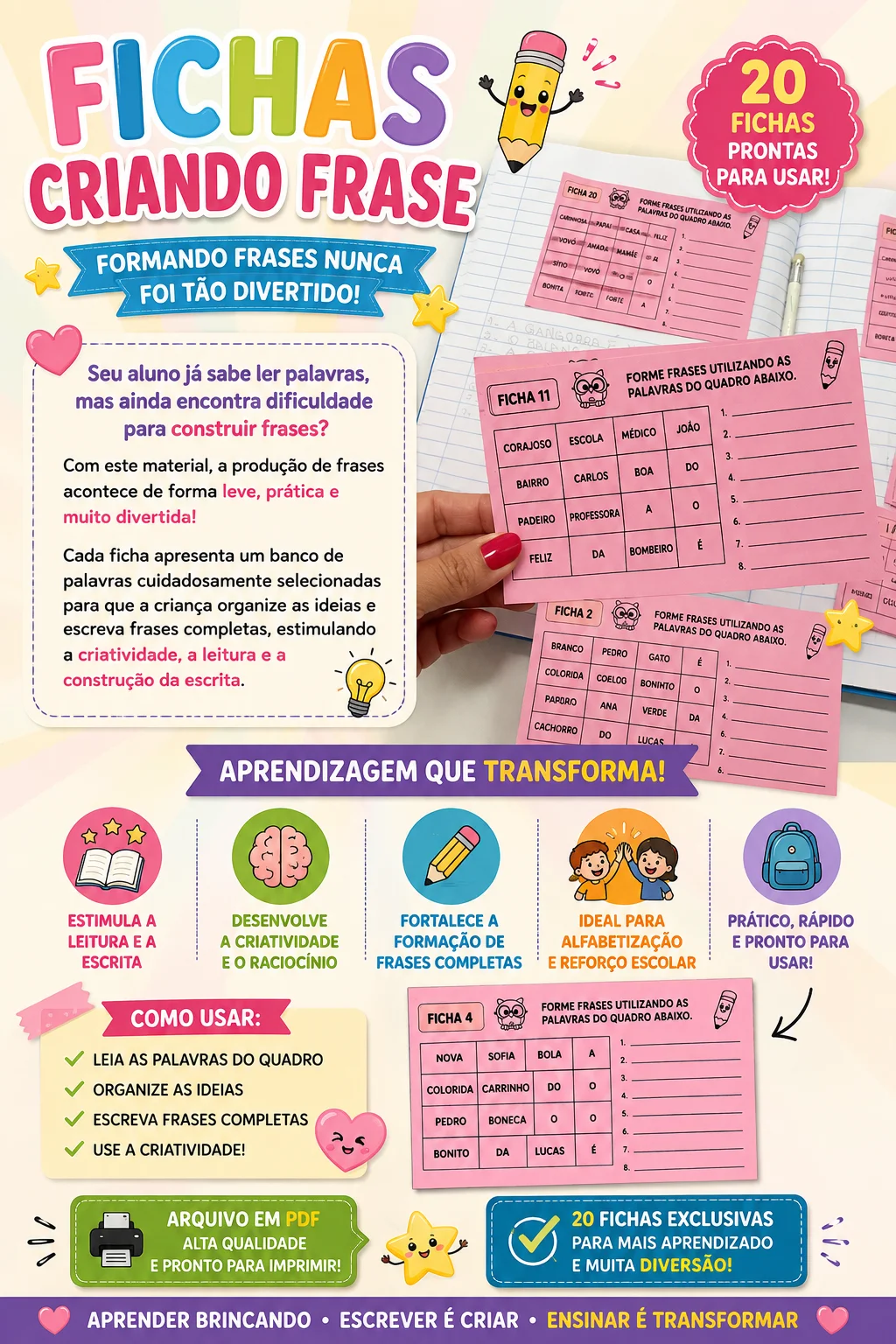 Formando Frases – 20 Fichas para Desenvolver a Escrita — capa do material